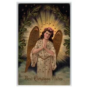 Vintage Embossed Christmas Angel Postcard Printed in Germany
